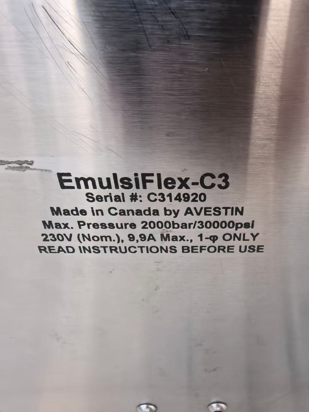 转让二手高压均质机 一台容积3升压力200兆帕加拿大产超高压均质机