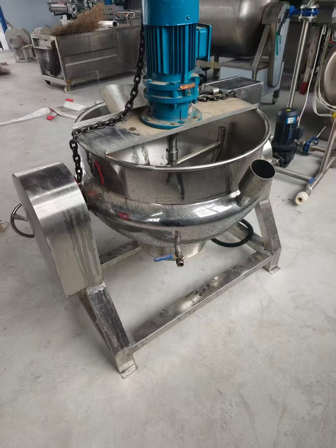 转让二手电加热夹层锅 一台容积100升可倾斜电加热夹层锅