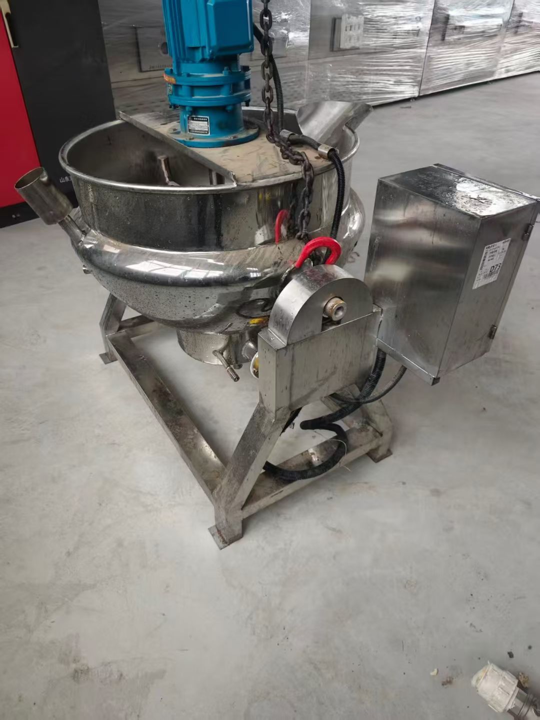 转让二手电加热夹层锅 一台容积100升可倾斜电加热夹层锅