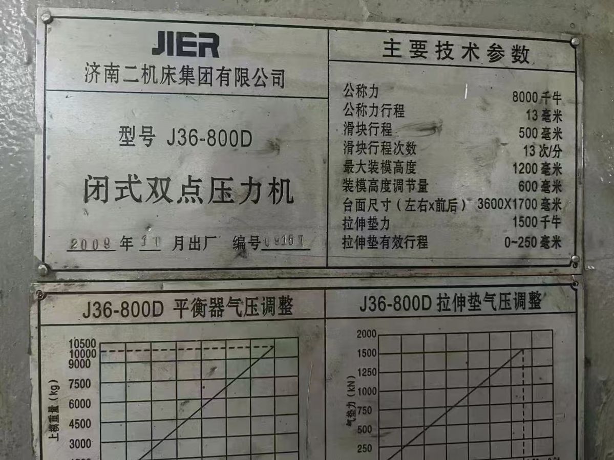 轉讓二手濟南二機J36-800D閉式雙點壓力機裝模高度1.2米