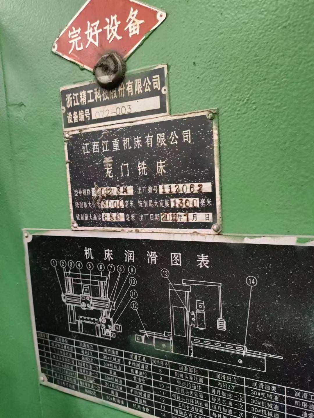 處理二手江重X2012-3M龍門銑床銑削高度850銑削長(zhǎng)度3米