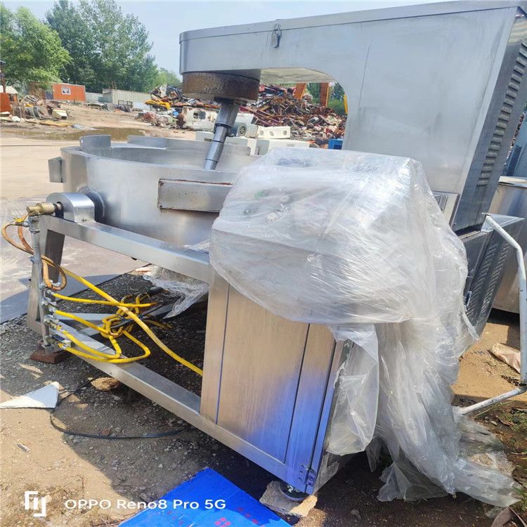 出售二手不锈钢500升蒸汽夹层锅 行星自动500升炒锅肉类卤煮锅设备