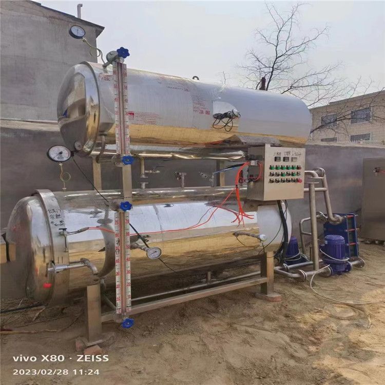 二手0.55立方全自动卤蛋灭菌锅核桃露杀菌釜高价回收高温双层杀菌锅设备
