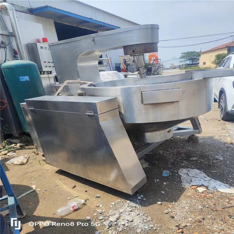 出售二手不锈钢500升蒸汽夹层锅 行星自动500升炒锅肉类卤煮锅设备