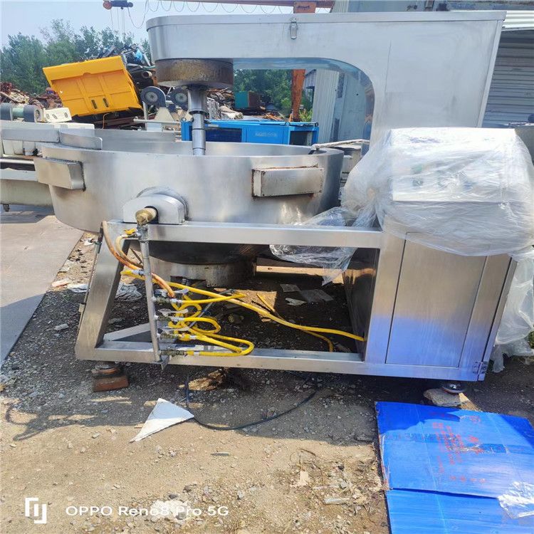 出售二手不锈钢500升蒸汽夹层锅 行星自动500升炒锅肉类卤煮锅设备