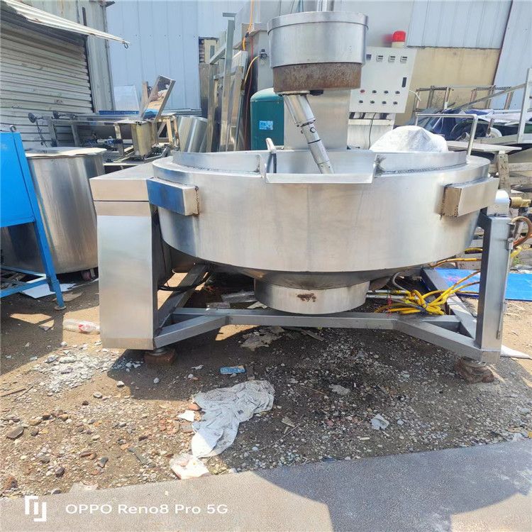 出售二手不锈钢500升蒸汽夹层锅 行星自动500升炒锅肉类卤煮锅设备