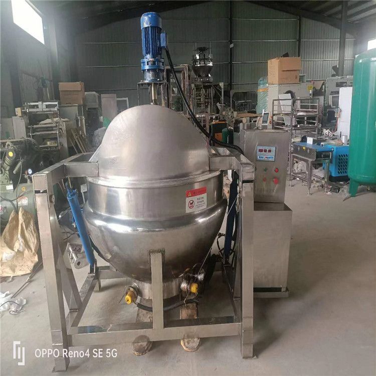 转让二手1000L燃气夹层锅不锈钢行星搅拌炒锅 高黏度酱料型全自动炒锅