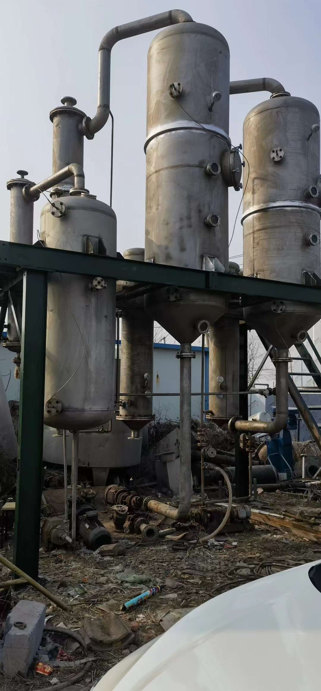 转让二手双效蒸发器 一套双效1500L强制循环蒸发器