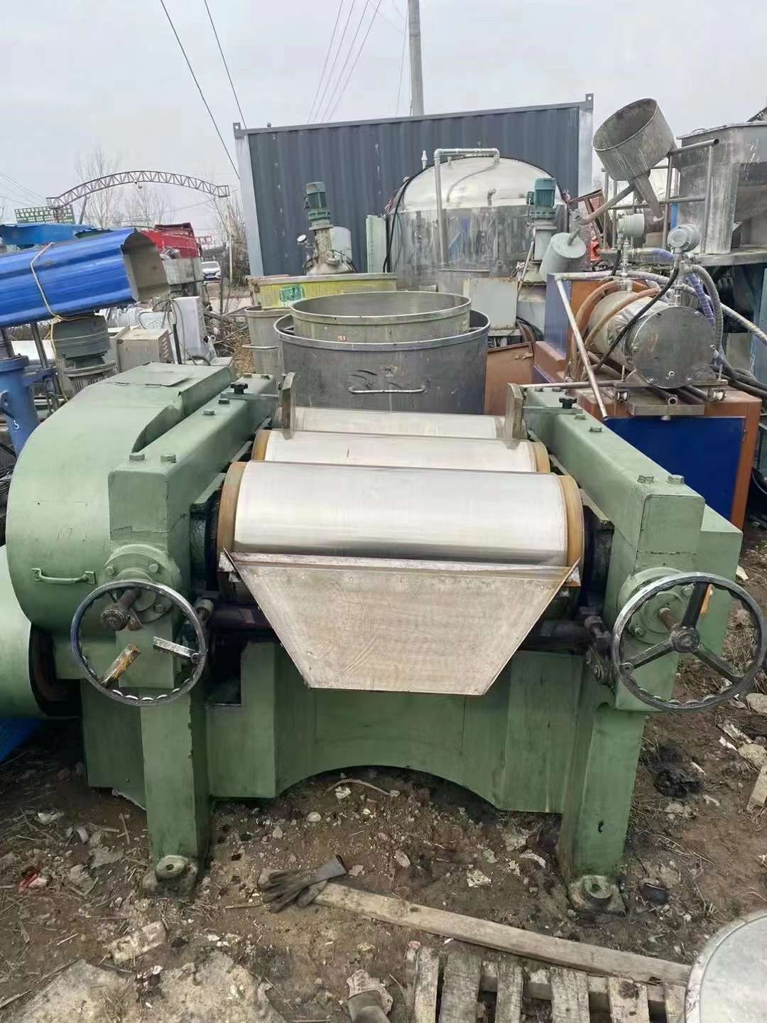 转让二手涂料研磨机 一台405型不锈钢三辊研磨机