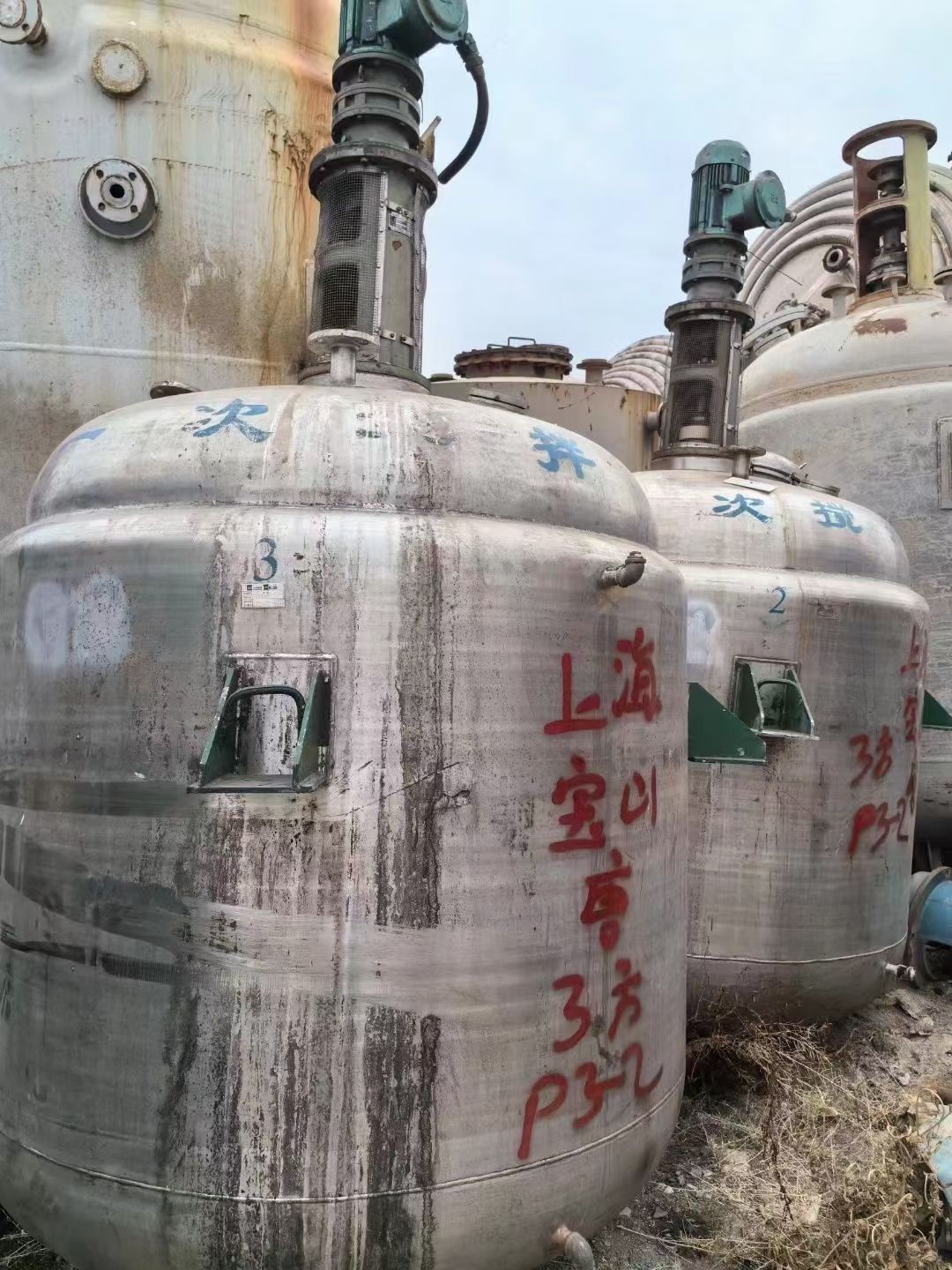 转让二手不锈钢反应釜 三台容积3立方全不锈钢夹套反应釜