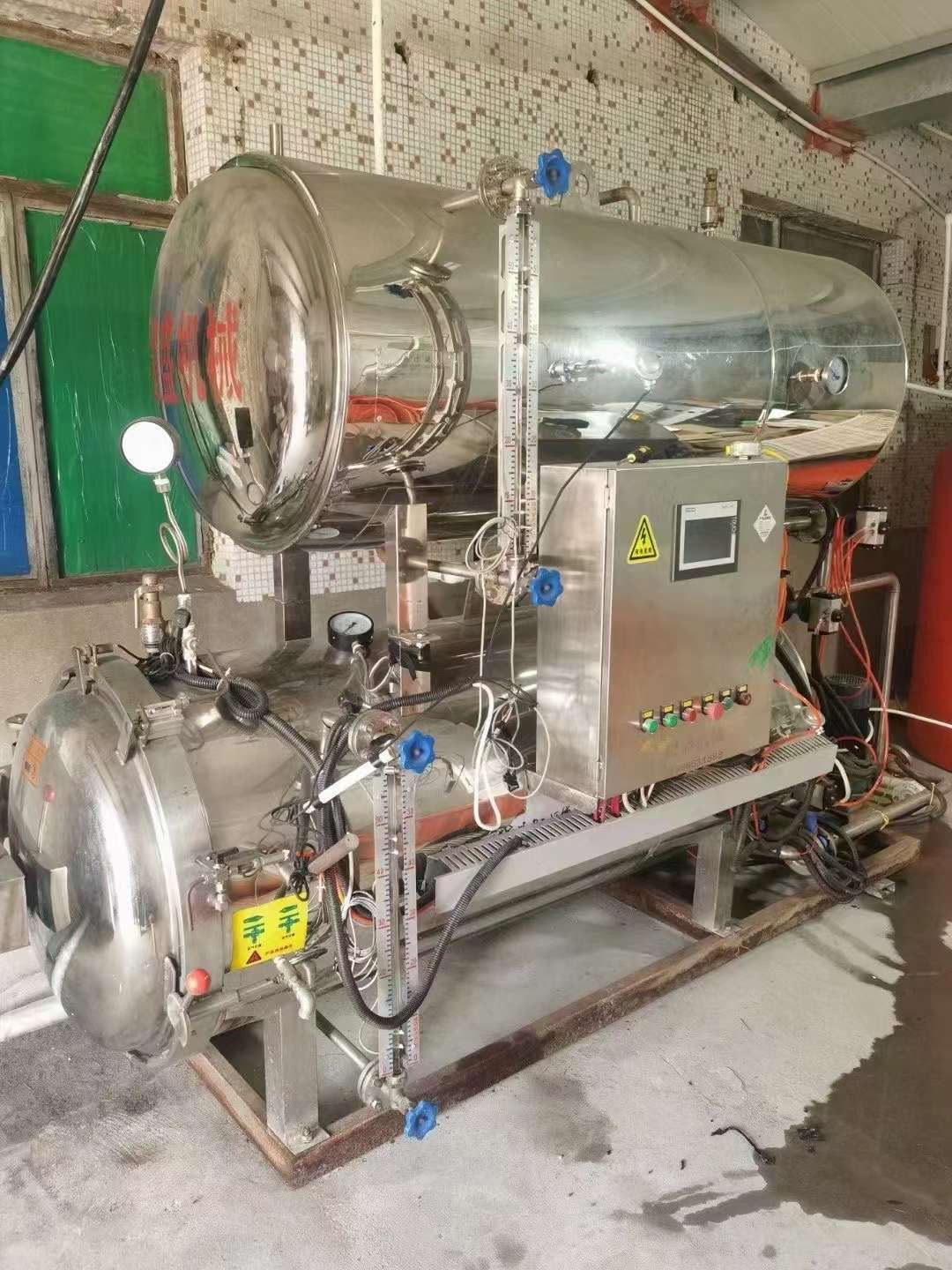 转让二手卧式杀菌锅 一套0.78立方卧式双层电加热杀菌锅