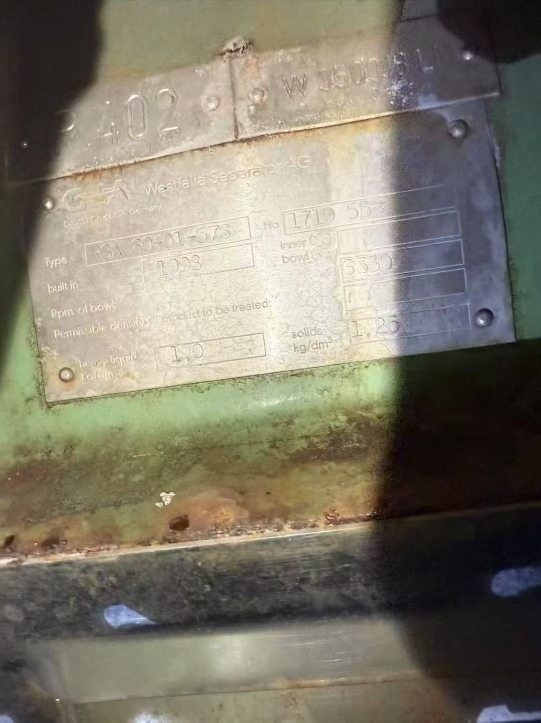 转让二手碟式分离机 两台德国韦斯伐里亚产 60-01-576碟式分离机