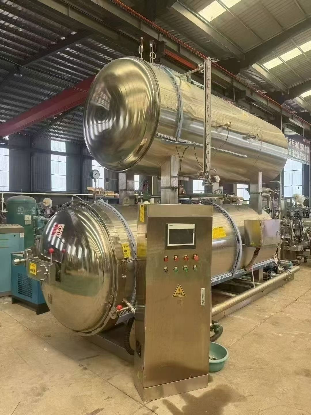 转让二手双层杀菌锅 一套容积4.47立方蒸汽加热全自动双层杀菌锅