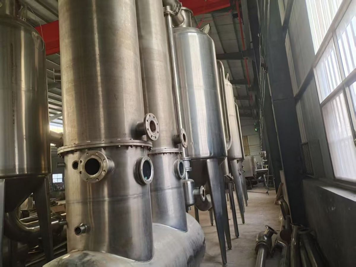 转让二手浓缩蒸发器 一套三效3吨食品级抛光浓缩蒸发器