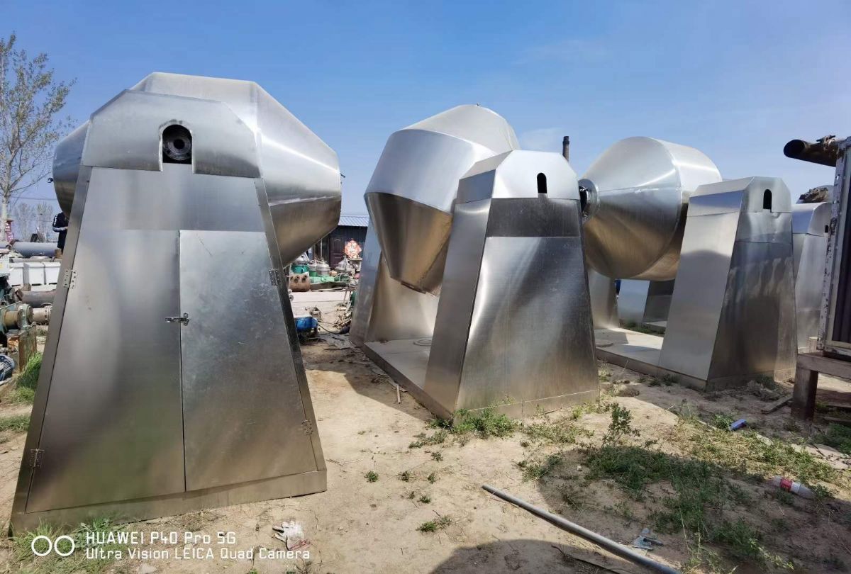 转让二手双锥干燥机 四台3000L搪瓷双锥回转干燥机