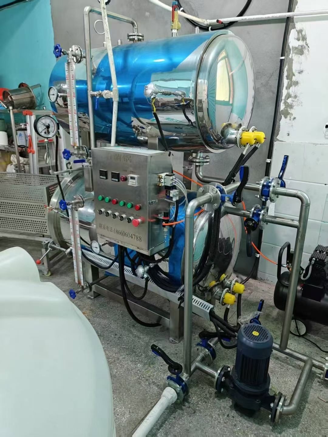 转让二手双层杀菌锅 一台容积0.54立方半自动电加热双层杀菌锅