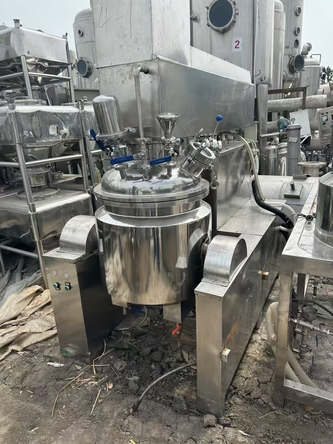 转让二手真空乳化机 一套容积100升蒸汽加热真空均质乳化机组