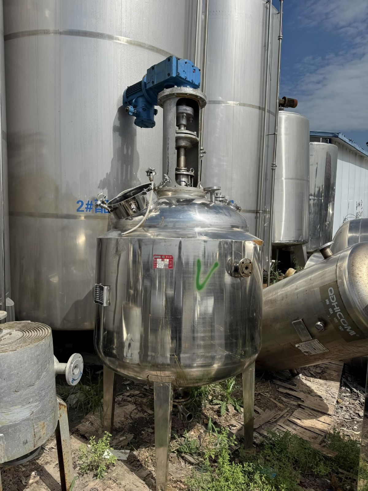 转让二手不锈钢反应釜 一台容积600升内外抛光材质316不锈钢反应釜