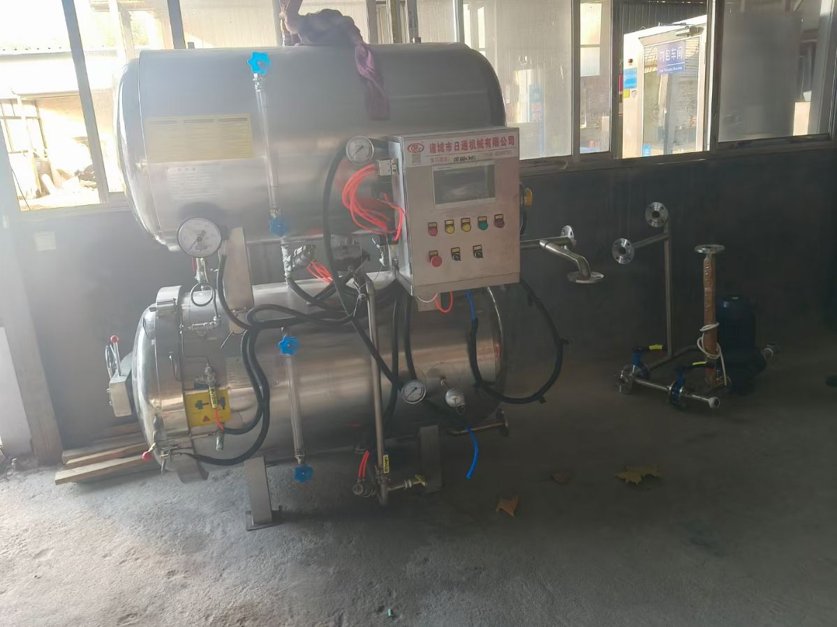 转让二手双层杀菌锅 一套容积0.54立方全自动电加热双层杀菌锅