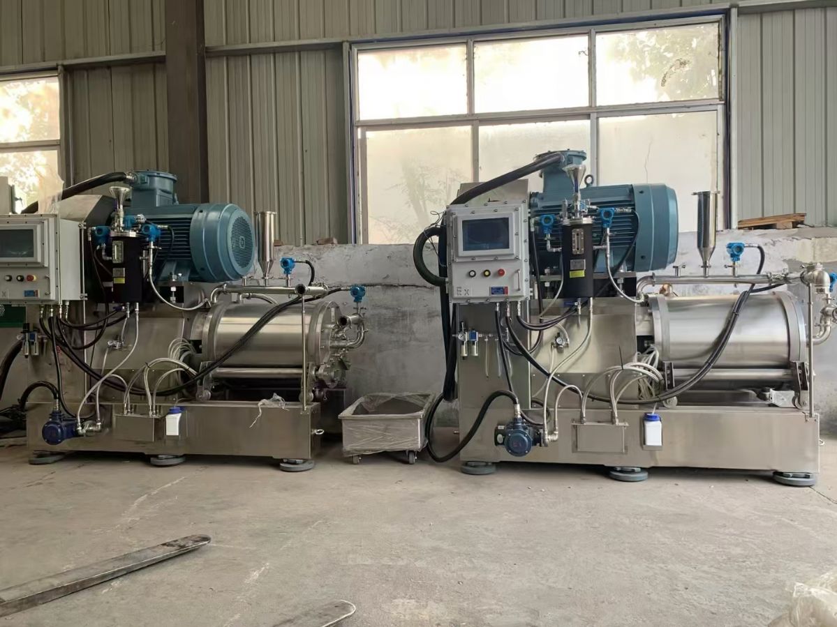 转让二手卧式砂磨机 两台容积60L东莞琅菱产卧式陶瓷纳米砂磨机