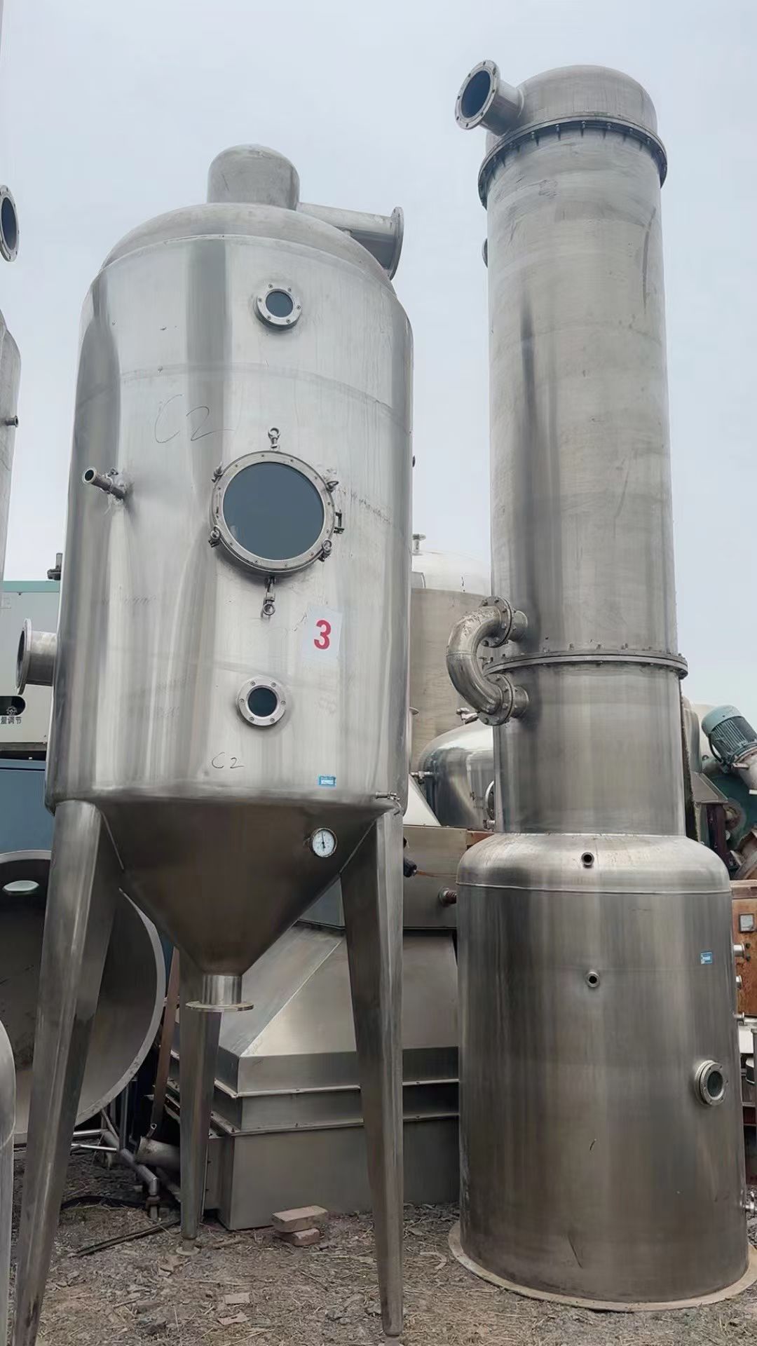 转让二手浓缩蒸发器 一套单效3吨食品级浓缩式蒸发器