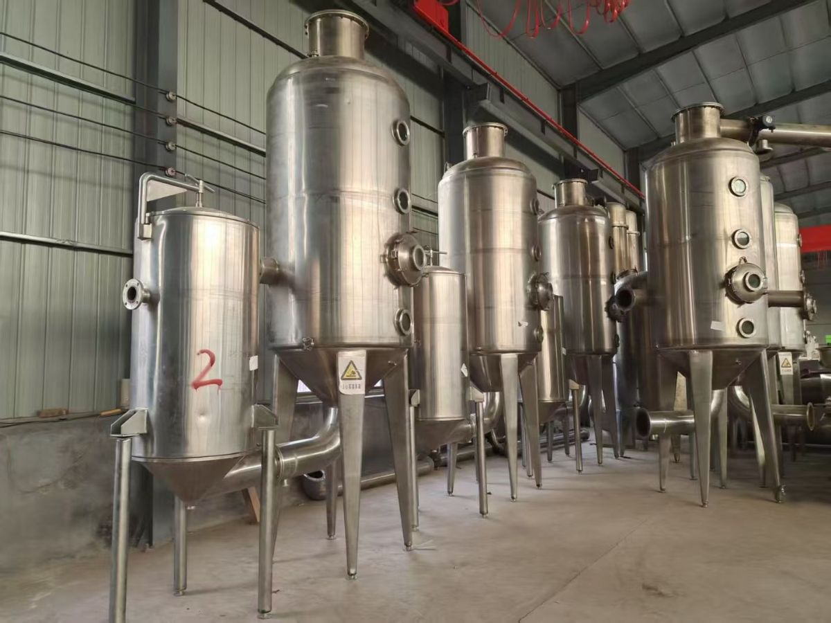 转让二手浓缩蒸发器 一套三效3吨食品级抛光浓缩蒸发器